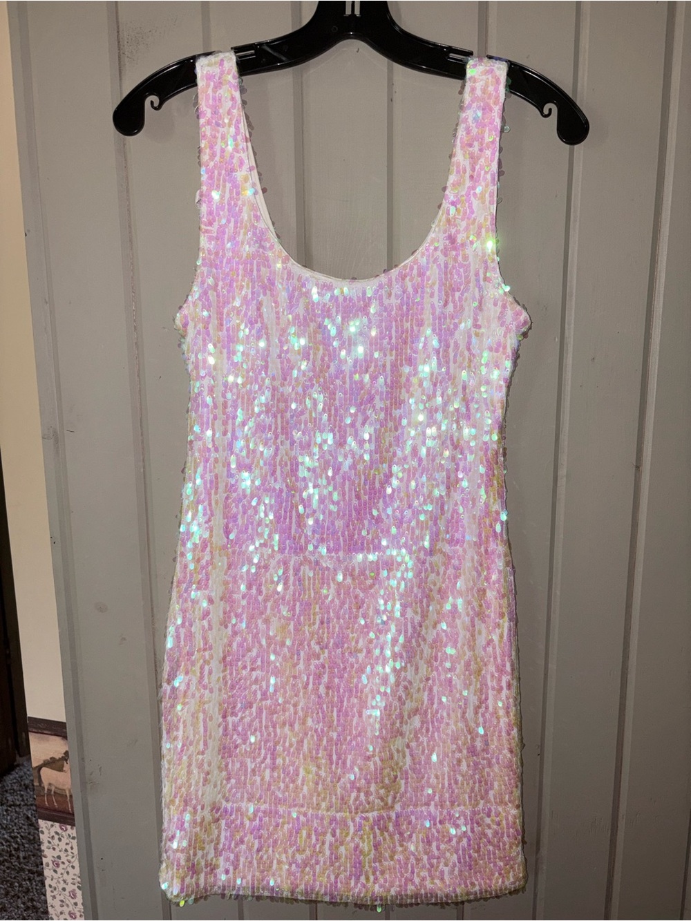 As U Wish Pink Iridescent Sequin Tank Dress